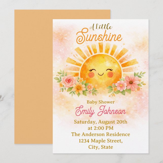 Invitación Baby Girl Floral Sunshine Shower (Anverso / Reverso)