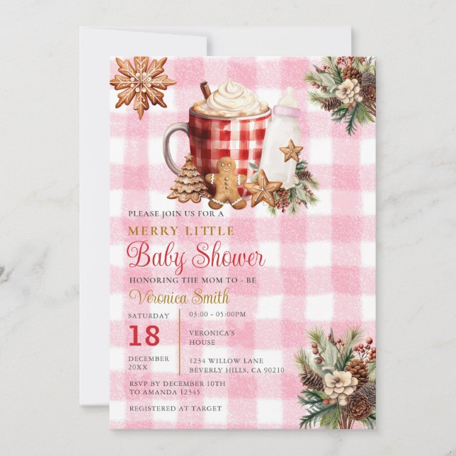 Invitación Baby Girl Gingham A Merry Little Baby Shower  (Anverso)