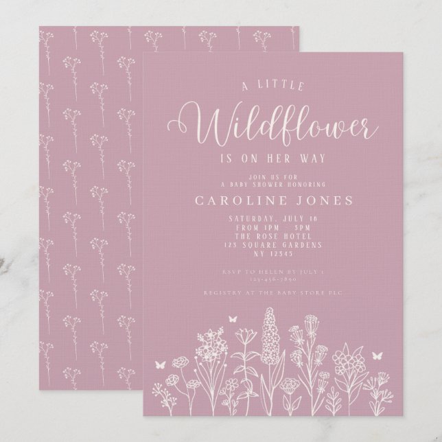 Invitación Baby Girl Little Wildflower Pink Baby Shower (Anverso / Reverso)