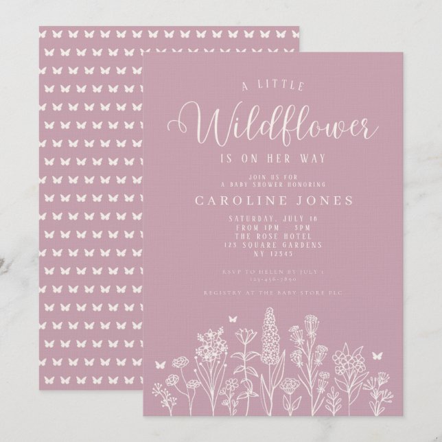 Invitación Baby Girl Little Wildflower Pink Baby Shower (Anverso / Reverso)