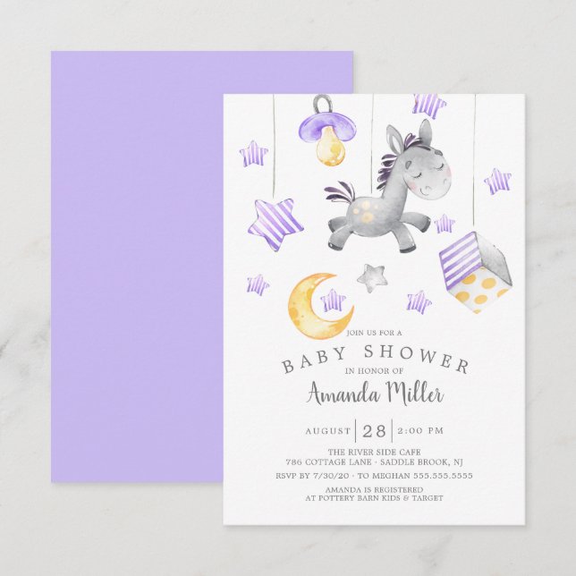 Invitación Baby Girl Mobile Pony Baby Shower (Anverso / Reverso)