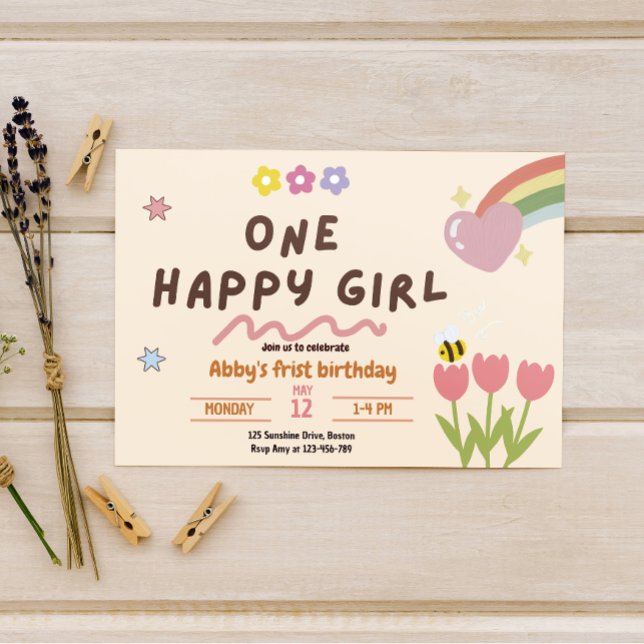 Invitación Baby Girl One Happy Chica Birday (Subido por el creador)