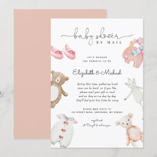 Invitación Baby Girl Pink Boho Watercolor Baby Shower Por Cor