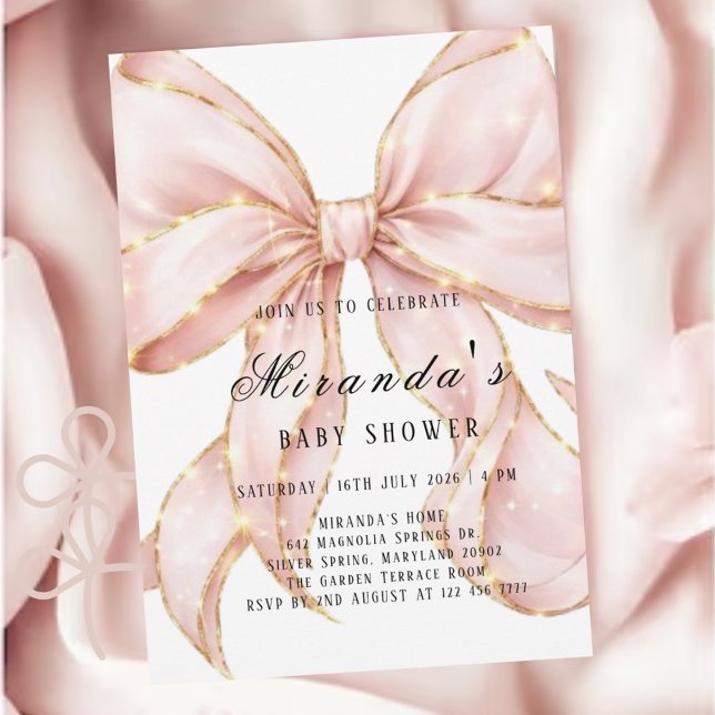 Invitación Baby Girl Pink Bow Baby Shower Invitation (Subido por el creador)
