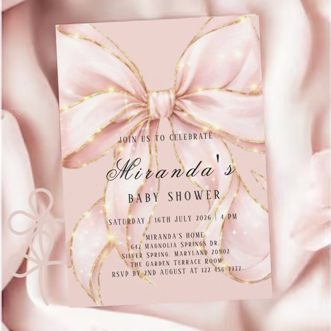 Invitación Baby Girl Pink Bow Baby Shower Invitation (Subido por el creador)