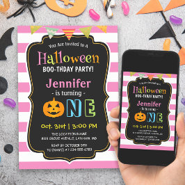 Invitación Baby Girl Pink Halloween Primera fiesta de cumplea