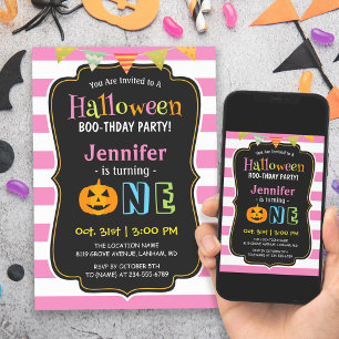 Invitación Baby Girl Pink Halloween Primera fiesta de cumplea