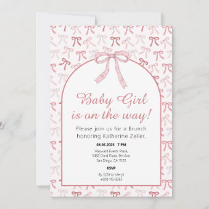 Invitación Baby Girl Pink Ribbon Bow Baby Shower