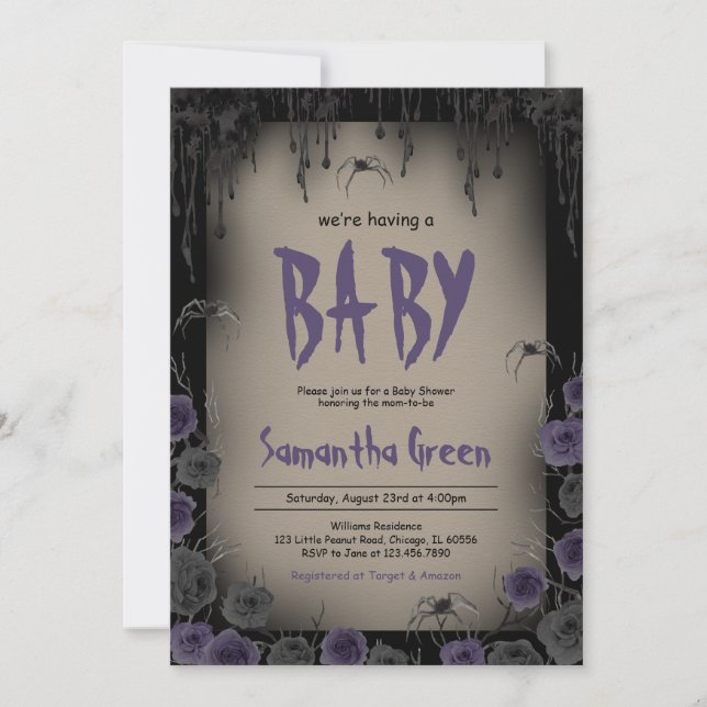 Invitación Baby Girl Purple Halloween Baby Shower (Anverso)