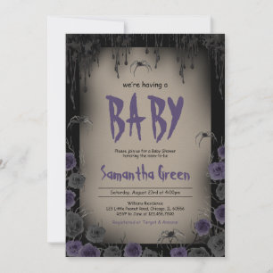 Invitación Baby Girl Purple Halloween Baby Shower