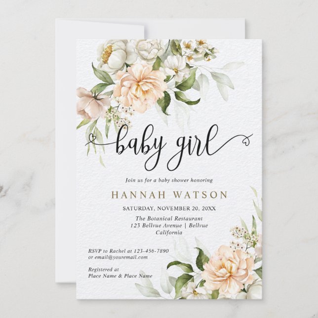 Invitación Baby Girl Rubor Pink Peony Rosa Baby Shower (Anverso)