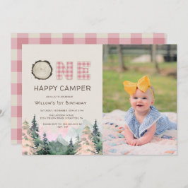 Invitación Baby Girl Rustic One Happy Camper Birday