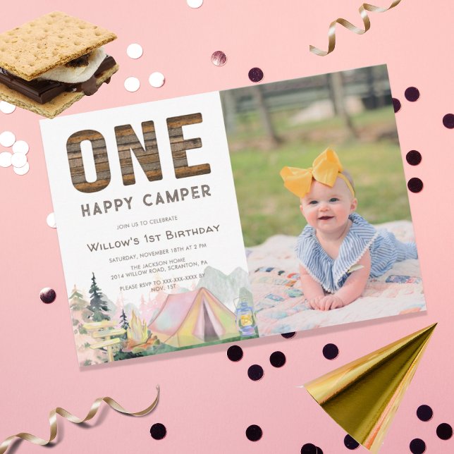 Invitación Baby Girl Rustic One Happy Camper Birday (Subido por el creador)