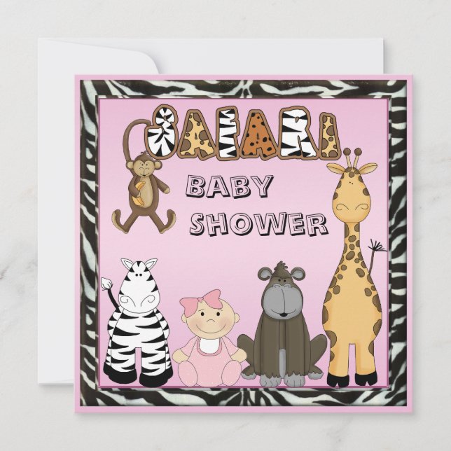 Invitación Baby Girl & Safari Animals Baby Shower (Anverso)