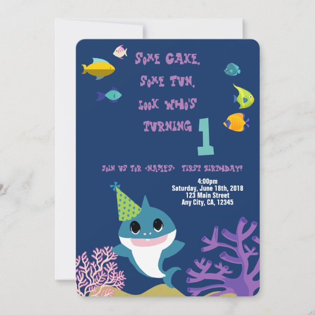 Invitación Baby Girl Shark Personalizado Birthday Party Invit (Anverso)