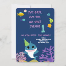 Baby Girl Shark Personalizado Birthday Party Invit