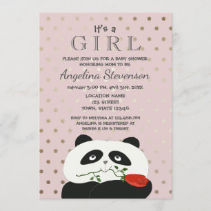 Invitación Baby Girl Shower Cute Pink Panda