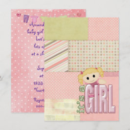 Invitación Baby Girl Shower-doll en diseño de tejido