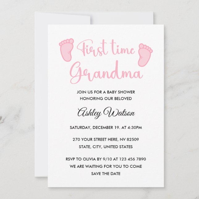 Invitación Baby Girl Shower First Time Grandma (Anverso)