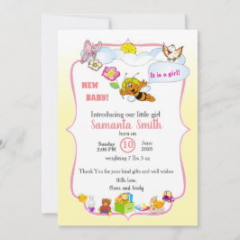 Invitación baby girl shower invitation with a cute bee