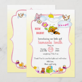 Invitación baby girl shower invitation with a cute bee