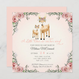 Invitación Baby Girl Shower Little Deer Antler Rosa Square