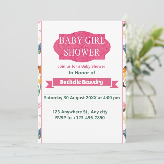 Invitación Baby Girl Shower Little wildflower Watercolor (Anverso de pie)