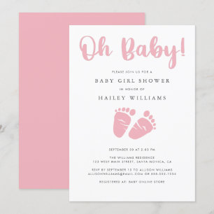 Invitación Baby Girl Shower   Oh Baby Pies De Bebé Rosa