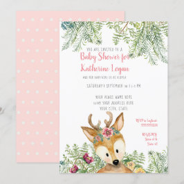 Invitación Baby Girl Shower Woodland Forest Boho Deer Floral
