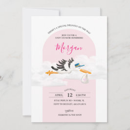 Invitación Baby Girl Special Delivery Stork Baby Shower