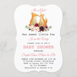 Invitación Baby Girl Sweet Fox Woodland Baby Shower