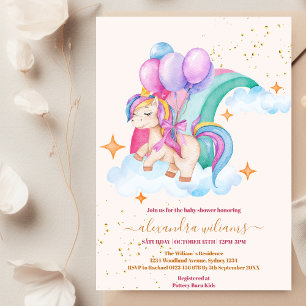 Invitación Baby Girl Unicorn Gold Purpurina Baby Shower