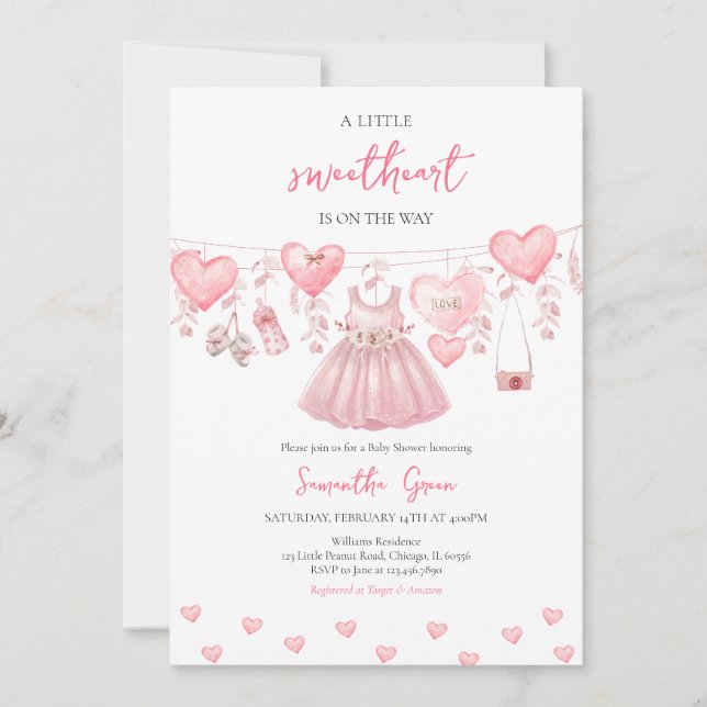 Invitación Baby Girl Valentine Baby Shower (Anverso)