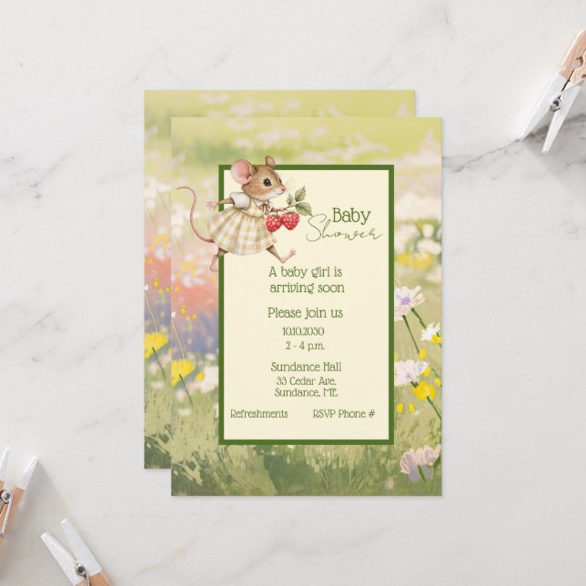 Invitación Baby Girl Woodland Animal Shower (Anverso/Reverso In Situ)