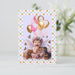 Invitación Baby Girl y Dachshunds First Birday Party