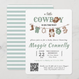 Invitación Baby Green Little Cowboy is on the Way Invitation