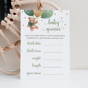 Invitación Baby Guesses Game Baby Shower Teddy Bear Card