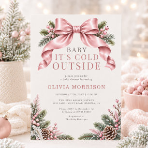 Invitación Baby hace frío afuera Baby Shower con lazo rosa