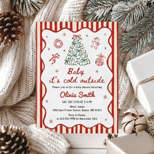 Invitación Baby hace frío afuera Baby Shower Raya Roja