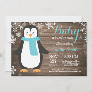 Invitación Baby hace frío afuera Baño de bebé pingüino rústic