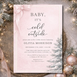 Invitación Baby hace frío afuera Blush lazo rosa Baby Shower