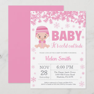 Invitación Baby hace frío afuera Cumpleaños Rosa Niña Inviern