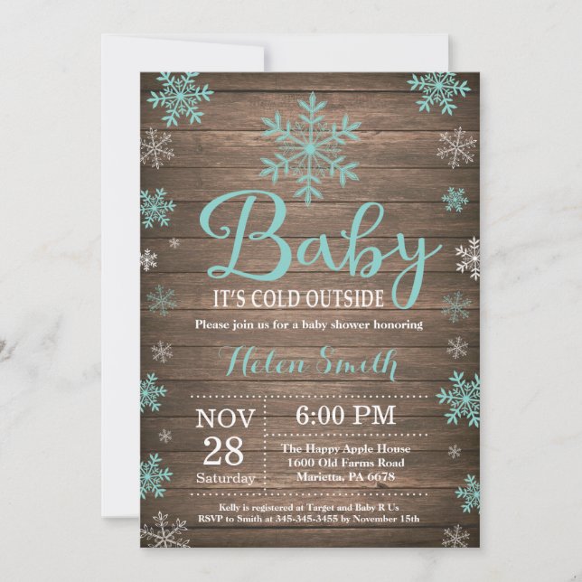 Invitación Baby hace frío afuera Ducha de bebé rústica de inv (Anverso)