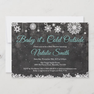 Invitación Baby hace frío afuera Invierno Aqua Baby Shower