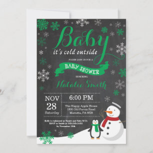 Invitación Baby hace frío afuera Invierno Baby Shower Verde