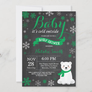 Invitación Baby hace frío afuera Oso Polar Verde Baby Shower