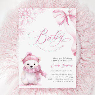 Invitación Baby hace frío afuera Pink Bear Baby Shower