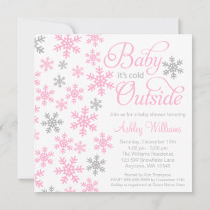 Invitación Baby hace frío afuera Pink Gray Baby Shower