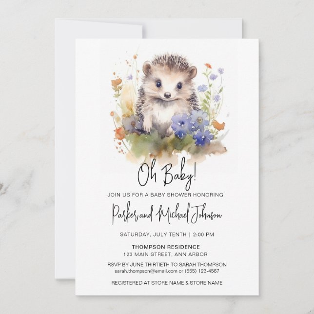 Invitación Baby Hedgehog Woodland Baby Shower (Anverso)