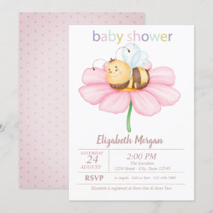 Invitación Baby Honey Bee Flower Dots Baby Shower